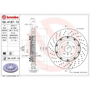 brembo OE Replacement Drilled Vented Front Brake Rotor for 2009 Nissan GT-R - 09.A187.13
