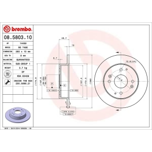 brembo OE Replacement Solid Rear Brake Rotor for 1995 Honda Accord - 08.5803.10