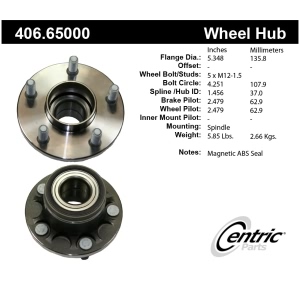 Centric Premium™ Rear Passenger Side Non-Driven Wheel Bearing and Hub Assembly for 2010 Ford Transit Connect - 406.65000