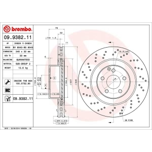 brembo UV Coated Series Drilled Front Brake Rotor for Mercedes-Benz CL600 - 09.9382.11