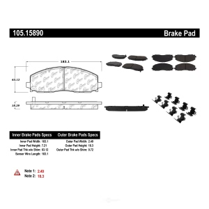 Centric Posi Quiet™ Ceramic Front Disc Brake Pads for Chrysler Pacifica - 105.15890