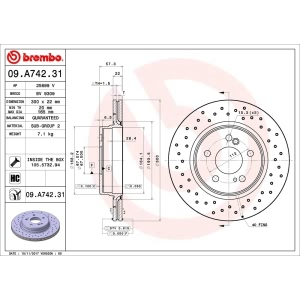 brembo UV Coated Series Drilled Vented Rear Brake Rotor for Mercedes-Benz SL500 - 09.A742.31