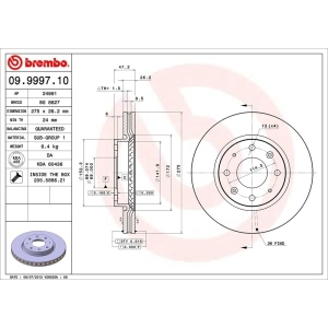 brembo OE Replacement Front Brake Rotor for Kia Spectra5 - 09.9997.10