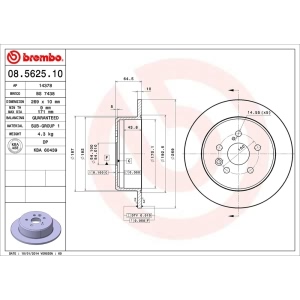 brembo OE Replacement Solid Rear Brake Rotor for Toyota Celica - 08.5625.10