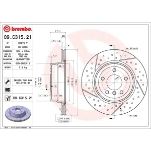 brembo UV Coated Series Drilled and Slotted Rear Brake Rotor for BMW 135i - 09.C315.21