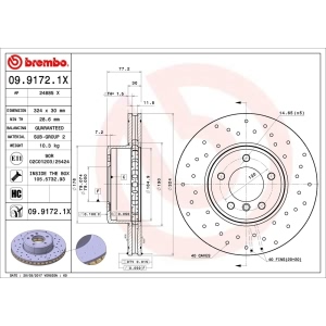 brembo Premium Xtra Cross Drilled UV Coated 1-Piece Front Brake Rotors for BMW 535i xDrive - 09.9172.1X