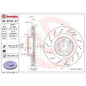 brembo UV Coated Series Drilled Vented Front Brake Rotor for Mercedes-Benz SLK350 - 09.B744.51