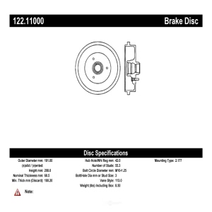Centric Premium™ Brake Drum for Renault - 122.11000