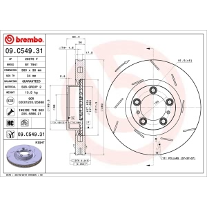 brembo UV Coated Series Slotted Front Passenger Side Brake Rotor for 2014 Porsche Panamera - 09.C549.31