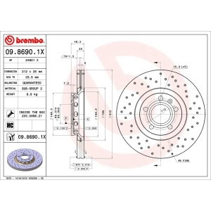 brembo Premium Xtra Cross Drilled UV Coated 1-Piece Front Brake Rotors for 2000 Audi A6 Quattro - 09.8690.1X