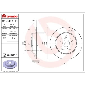 brembo UV Coated Series Solid Rear Brake Rotor for 2015 Lexus NX200t - 08.D418.11