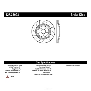 Centric Premium™ OE Style Drilled And Slotted Brake Rotor for 2005 Mercedes-Benz CL65 AMG - 127.35093