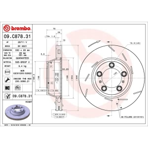 brembo UV Coated Series Slotted Vented Rear Passenger Side Brake Rotor for 2014 Porsche Panamera - 09.C878.31
