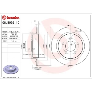 brembo OE Replacement Rear Brake Rotor for 2008 Chrysler Pacifica - 08.B992.10