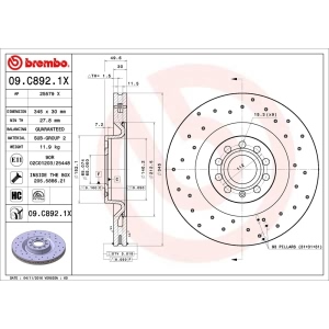 brembo Premium Xtra Cross Drilled UV Coated 1-Piece Front Brake Rotors for Volkswagen Golf R - 09.C892.1X