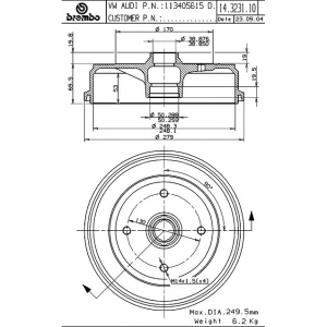 brembo Premium OE Equivalent Front Brake Drum for Volkswagen - 14.3231.10