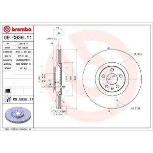 brembo UV Coated Series Vented Front Brake Rotor for 2017 Volvo S90 - 09.C936.11