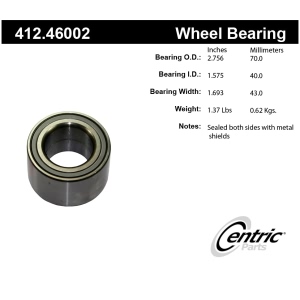 Centric Premium™ Rear Passenger Side Double Row Wheel Bearing for Mitsubishi Expo LRV - 412.46002