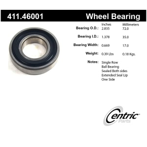 Centric Premium™ Rear Passenger Side Outer Single Row Wheel Bearing for 1986 Dodge Colt - 411.46001