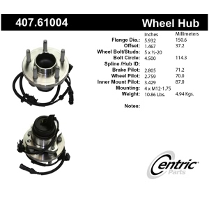 Centric Premium™ Wheel Bearing And Hub Assembly for 2003 Mercury Grand Marquis - 407.61004