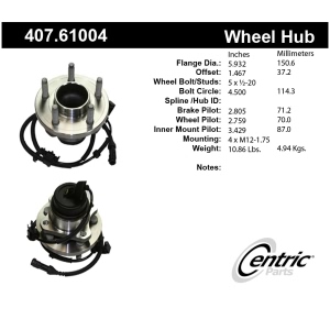 Centric Premium™ Wheel Bearing And Hub Assembly for 2003 Ford Crown Victoria - 407.61004