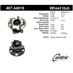 Centric Premium™ Wheel Bearing And Hub Assembly for 2008 Toyota Highlander - 407.44018