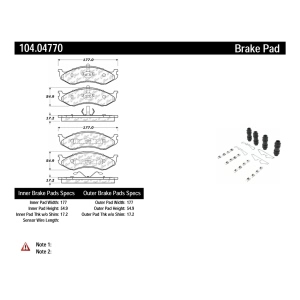 Centric Posi Quiet™ Semi-Metallic Brake Pads With Hardware for 2001 Jeep Wrangler - 104.04770