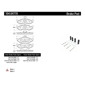 Centric Posi Quiet™ Semi-Metallic Brake Pads With Hardware for 2004 Jeep Wrangler - 104.04770