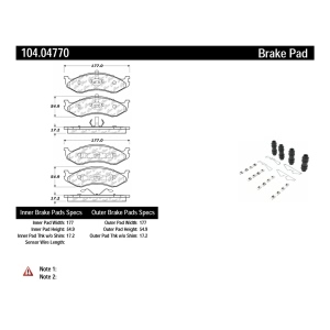 Centric Posi Quiet™ Semi-Metallic Brake Pads With Hardware for 2001 Jeep Cherokee - 104.04770