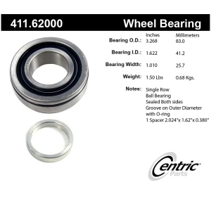 Centric Premium™ Rear Passenger Side Single Row Wheel Bearing for Buick Electra - 411.62000