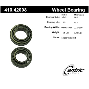 Centric Premium™ Rear Driver Side Wheel Bearing and Race Set for 2010 Nissan Titan - 410.42008