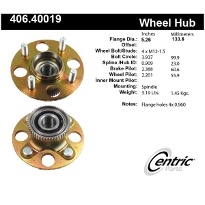 Centric Premium™ Rear Passenger Side Non-Driven Wheel Bearing and Hub Assembly for Honda Insight - 406.40019