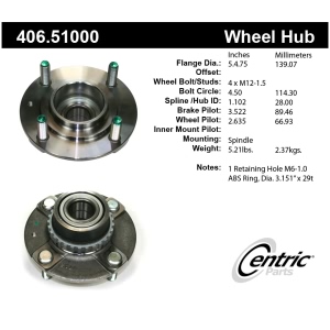 Centric Premium™ Wheel Bearing And Hub Assembly for Hyundai Accent - 406.51000