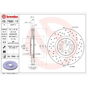 brembo Premium Xtra Cross Drilled UV Coated 1-Piece Front Brake Rotors for Audi TT - 09.7880.1X