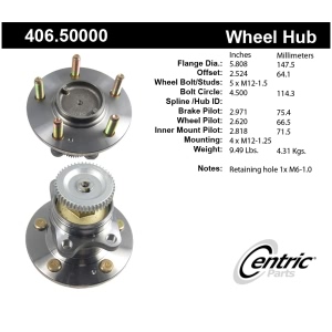 Centric Premium™ Rear Passenger Side Non-Driven Wheel Bearing and Hub Assembly for 2006 Kia Amanti - 406.50000