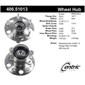 Centric Premium™ Rear Passenger Side Non-Driven Wheel Bearing and Hub Assembly for 2011 Hyundai Elantra - 406.51013