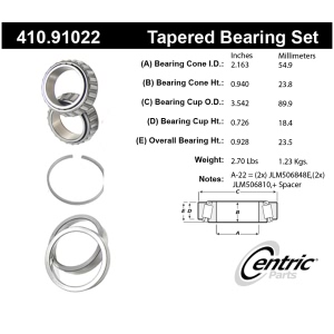 Centric Premium™ Front Passenger Side Inner Wheel Bearing and Race Set for Dodge Ramcharger - 410.91022