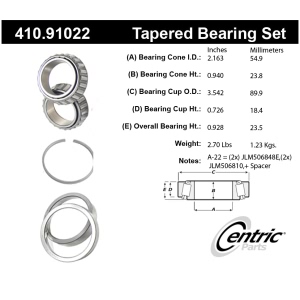 Centric Premium™ Front Passenger Side Inner Wheel Bearing and Race Set for Dodge W150 - 410.91022