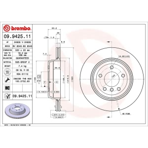 brembo UV Coated Series Vented Rear Brake Rotor for 2006 BMW 525i - 09.9425.11