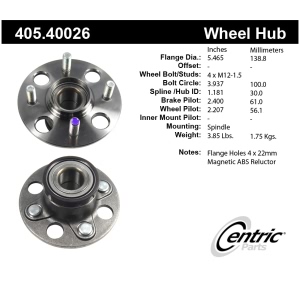 Centric Premium™ Rear Passenger Side Non-Driven Wheel Bearing and Hub Assembly for 2014 Honda Insight - 405.40026