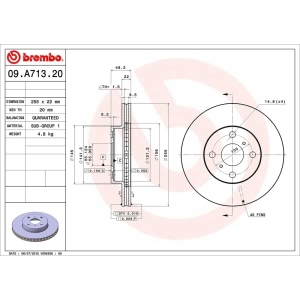 brembo OE Replacement Vented Front Brake Rotor for Toyota Prius - 09.A713.20