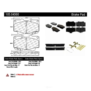 Centric Posi Quiet™ Ceramic Front Disc Brake Pads for 2000 Toyota 4Runner - 105.04360