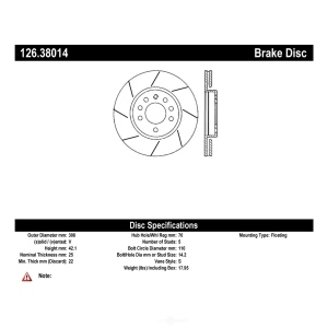 Centric Premium™ OE Style Slotted Brake Rotor for 1999 Saab 9-3 - 126.38014
