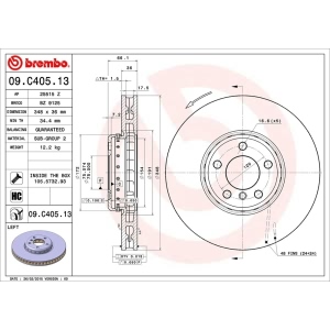 brembo OE Replacement Front Driver Side Brake Rotor for 2018 BMW 650i xDrive Gran Coupe - 09.C405.13