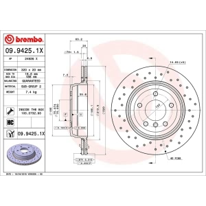 brembo Premium Xtra Cross Drilled UV Coated 1-Piece Rear Brake Rotors for BMW 525i - 09.9425.1X