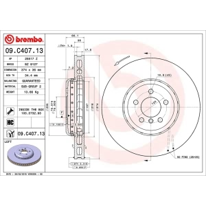 brembo OE Replacement Front Driver Side Brake Rotor for 2010 BMW 550i GT xDrive - 09.C407.13