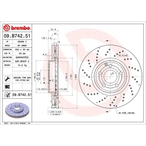 brembo UV Coated Series Drilled Vented Front Brake Rotor for Mercedes-Benz CLS400 - 09.B742.51