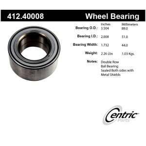Centric Premium™ Front Driver Side Double Row Wheel Bearing for Honda Pilot - 412.40008