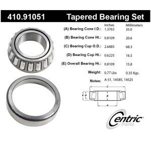 Centric Premium™ Rear Driver Side Inner Wheel Bearing and Race Set for 2002 Kia Sedona - 410.91051