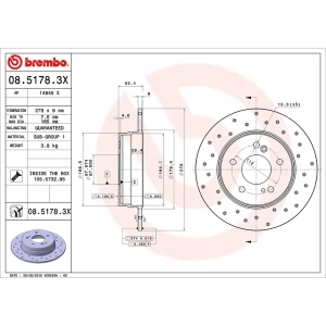 brembo Premium Xtra Cross Drilled UV Coated 1-Piece Rear Brake Rotors for 1992 Mercedes-Benz 300TE - 08.5178.3X